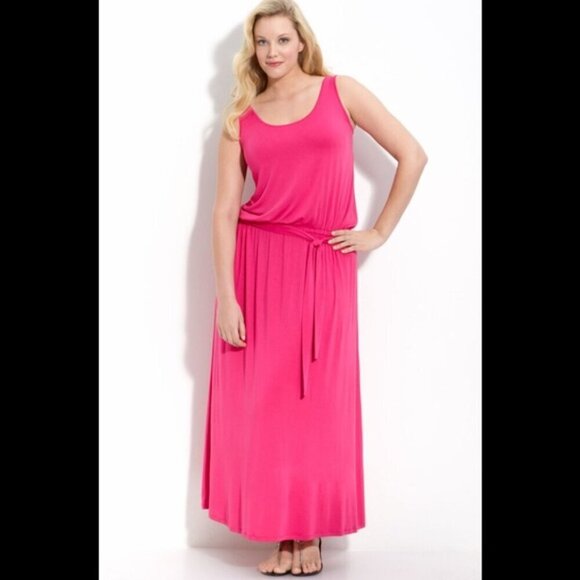 Michael Kors Bright Pink Stretch Knit Tank Maxi Dress Size Medium - Picture 1 of 7